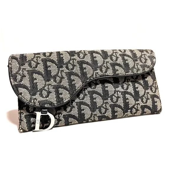 Dior Black and Gray Oblique Canvas Clutch Wallet - Picture 1 of 11
